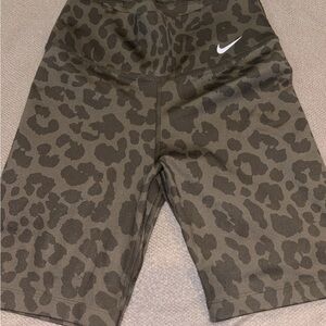 Nike Olive Leopard Print Biker Shorts